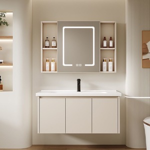 Meuble-lavabo de salle de bain haut de gamme de style européen avec fonction de rangement, meuble-lavabo de salle de bain avec miroir LED intelligent - Product Image 5