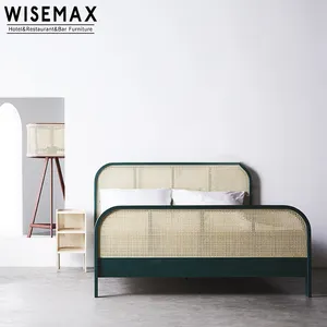 Venta al por mayor cama doble de marco sólido-Simple clásico Hotel de diseño de muebles de dormitorio de naturaleza ratán la cama doble diseño sólido marco de cama de madera