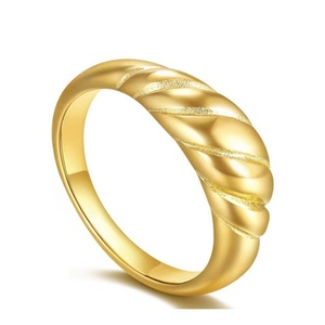 Waterproof Women Finger Rope <b>Ring</b> Jewelry 316L Stainless Steel 18k Gold Plated Dome <b>Chunky</b> <b>Rings</b> - Product Image 1