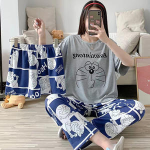 2025 Pijamas mujer camisón para mujer ropa estampado 3 uds niñas verano manga corta Loungewear mujeres conjuntos - Product Image 2