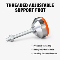 Pieds de nivellement en acier au carbone galvanisé D50*M8*L60/80 avec base en PVC jaune anti-vibration, réglables pour équipement