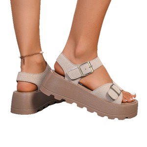Sandalias de verano francesas para mujer, cómodas, de suela gruesa, con doble hebilla, informales, para playa, primavera/otoño, con suela de goma acolchada - Product Image 6