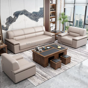 Canapé de bureau moderne et minimaliste, ensemble de réception en cuir pour entreprises chinoises, combinaison table basse et table à thé - Product Image 6