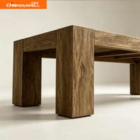 Table de salle à manger rectangulaire d'extérieur en teck massif, table de patio avec plateau à lattes et pieds robustes pour jardin, villa ou cour arrière