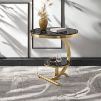 DELANTO Set Meja Kopi & Meja Samping Modern Kontemporer Berbahan Besi dengan Permukaan Kayu - Furnitur Ruang Tamu yang Tahan Lama & Mudah Dibersihkan