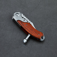 Couteau pliant tactique de camping en plein air avec lumière LED, lame en acier 440C + manche en bois, outils de survie en plein air pour la chasse, EDC