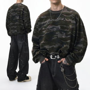 Custom <b>Mens</b> Oversized Camo Sweatshirt 8015 Heavyweight Streetwear Drop Shoulder Long Sleeve T <b>Shirt</b> Wholesale Camouflage Tees - Product Image 1
