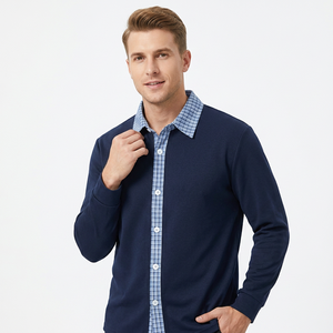 Chemise habillée en flanelle bleu marine pour homme avec motif à carreaux, col rabattu, manches longues, coupe classique, pour l'hiver - Product Image 3