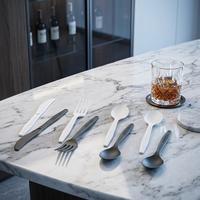 Ensemble de cuillères, couteaux et fourchettes jetables en plastique CPLA biodégradable, série premium, respectueux de l'environnement, pour les fêtes et les mariages