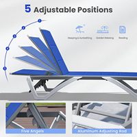 Chaise longue de patio en aluminium au design moderne, tissu double couche, dossier réglable, résistante aux UV, durable pour l'extérieur (stock US)