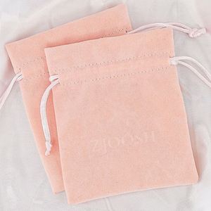 Custom Printed Logo Luxury Velvet Jewelry <b>Drawstring</b> Bag Pink Color Velvet Jewelry Packaging <b>Pouches</b> for Promotion - Product Image 4
