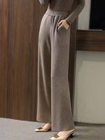 Pantalon droit décontracté pour femme en 100 % cachemire, tricoté, taille haute, avec poches, jambe large, fil pailleté élégant, personnalisé OEM, pour le bureau et le quotidien
