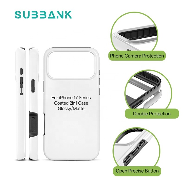Subbank Wholesale Sublimation 3D 2 in 1 Coated Phone Case Blanks Matte Glossy Phone Blank Case Back Cover for Iphone 17 Pro Max
