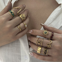 RINHOO Set Cincin Jari Baja Tahan Karat Berlapis Emas Gaya Vintage Prancis Geometris Hati Perhiasan Fashion yang Dapat Ditumpuk untuk Wanita Hadiah