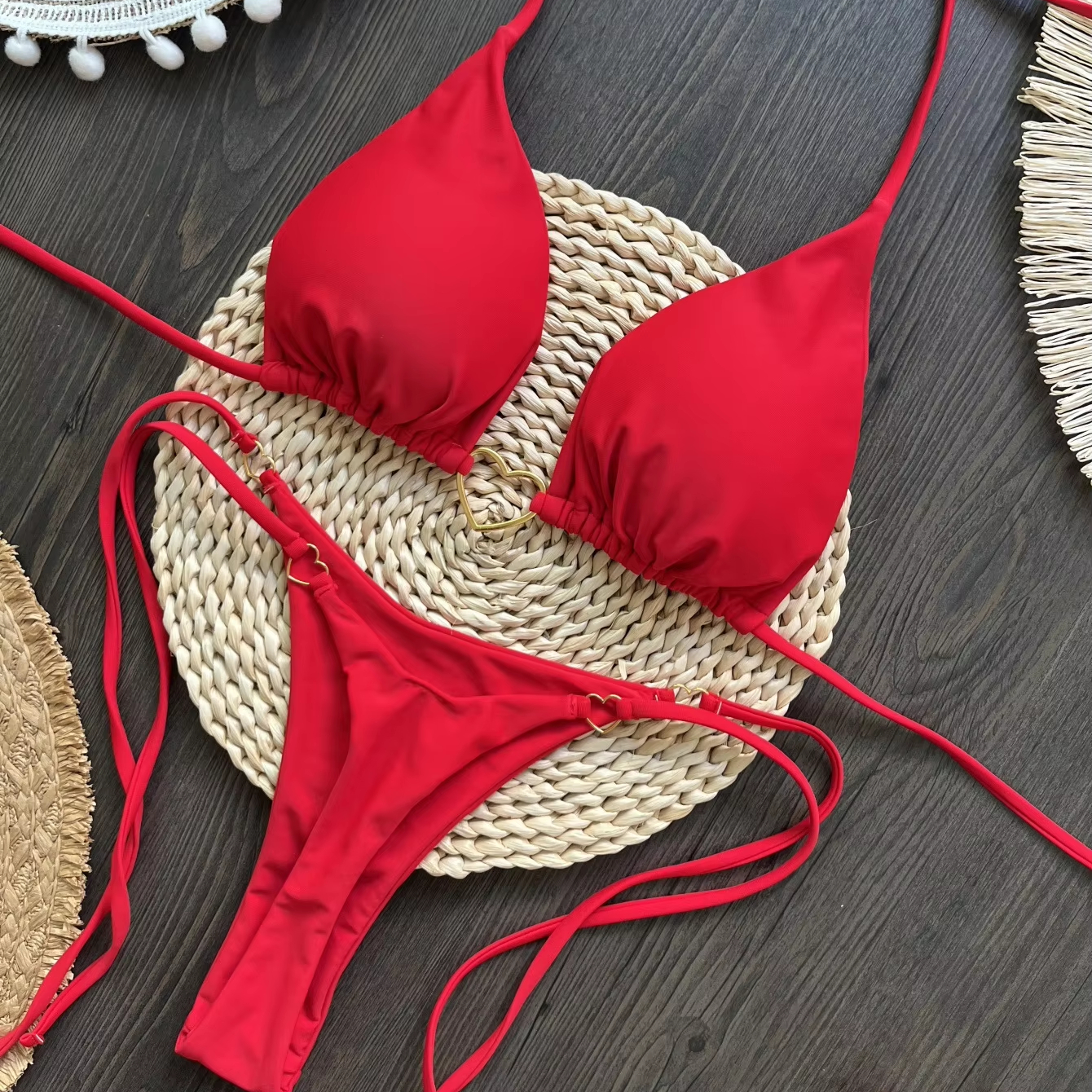 sexy red bathing suit Diamond Two Piece Red Swimsuit Summer Beachwear Rhinestone Swimwear Push up  Teardrop Red Bikini Sexy Bikini Sets for Women main image 0