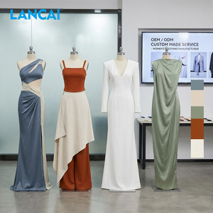Lancai, Marca Propia OEM, Diseñador Senior, Fabricante de Ropa Femenina Personalizada, Vestido Elegante, Delgado, Vintage, Formal, Hasta la Rodilla, Natural - Product Image 2