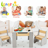 Ensemble de table et de chaises en bois Montessori multifonctionnel pour enfants avec rangement, meubles d'apprentissage