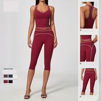 Ensemble de yoga sexy européen-américain nouveau style, taille haute, effet push-up, débardeur réversible, couleurs contrastées, vente en gros
