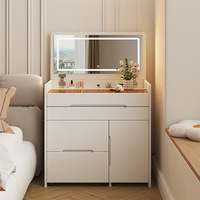 Nouveau Design Coiffeuse Pliante Style Crème, Mini Meuble de Rangement de Chevet à Plateau Rabattable pour Chambre, Ensemble Maquillage