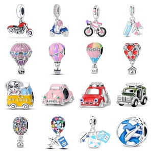 Cute cartoon car and hot <b>air</b> balloon pendants, made of white brass, <b>can</b> be used to make DIY bracelets - Product Image 1