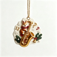 Pendentif en résine personnalisé, lapin jouant de l'accordéon, ornement suspendu pour arbre de Noël, cadre triangulaire avec clochettes à notes de musique, décoration de maison pour les fêtes