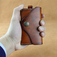 Étui à clés en cuir pleine fleur importé, finition au tannin végétal, fait main, style rétro, unisexe, avec emplacements pour cartes, pour voitures