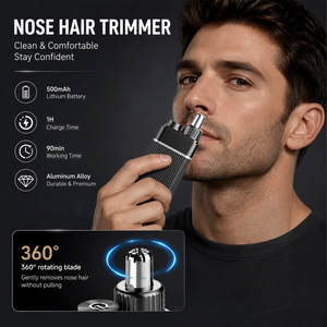 Tondeuse à poils de <span class=keywords><strong>nez</strong></span> et d'oreilles rechargeable 2 en 1 360 °   Tondeuse à poils de <span class=keywords><strong>nez</strong></span> électrique en alliage d'aluminium, étanche IPX5, à lame rotative, pour hommes - Product Image 3