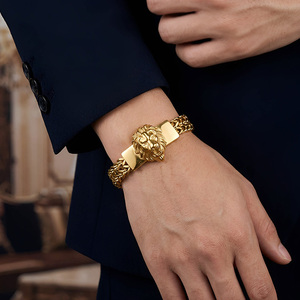 แฟชั่นลดราคา สร้อยข้อมือหัวสิงโตแบบโซ่คู่ สแตนเลสชุบทอง 18k หนัก ทนทาน สำหรับผู้ชาย ดีไซน์เรียบง่าย สไตล์เท่ๆ - Product Image 5