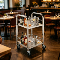 Chariot de service alimentaire et de boissons à 2 niveaux pour hôtel, chariot de service en acier inoxydable pour bar, restaurant, vin et boissons