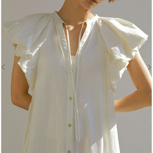 Nouvelle robe élégante vintage, col en V littéraire, à lacets, avec un design inspiré des nuages, longueur au sol et taille naturelle écologique - Product Image 3