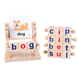 Jeu d'orthographe préscolaire en bois naturel, kit de lettres à assembler avec flashcards éducatives – Meilleures ventes - Product Image 1