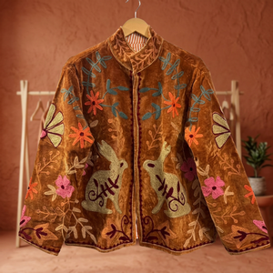 Wholesale Handmade Velvet Rabbit Embroidered Jacket <b>Women</b> Boho Winter Short <b>Coat</b> Cute Animal Floral Motif Vintage Ethnic Casual - Product Image 4