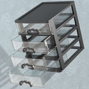 Boîte de rangement de bureau multi-niveaux à tiroirs, organiseur de cosmétiques, meuble de bureau rectangulaire sur pied, 4 niveaux, en plastique transparent avec - Product Image 1