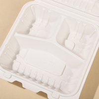 Boîte alimentaire jetable biodégradable en bagasse de 1400 ml, 9 pouces, 3 compartiments, résistante à la graisse, compatible micro-ondes, sans BPA, sans PFAS, avec couvercle