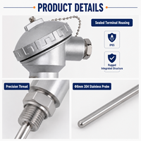 HK-PT120 Armored Pt100 Temperature Sensor IP65 Stainless Steel RTD Probe -50 to 250C for Chemical Machinery