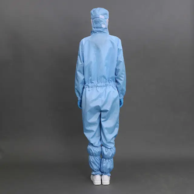 Reusable garment ESD cleanroom coverall antistatic uniform with hood cloth