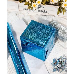 Merture Blue Holographic <b>Wrapping</b> <b>Paper</b> 17in x 32.8ft Gradient Stars Foil Design Gift Wrap for Birthday Baby Shower - Product Image 2