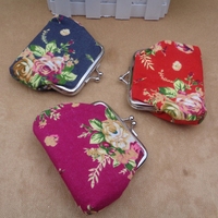Dompet Mini Vintage kanvas bunga cetak pengait tas koin 3 inci wanita bunga mawar dompet kecil lucu anak-anak gesper bunga dompet koin