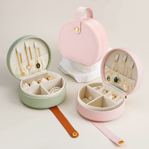 Boîte de rangement portable pour bijoux EVERWIN, ronde, avec fermeture à pression, jolie boîte de voyage pour bagues, boucles d'oreilles, colliers - Product Image 2
