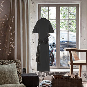 Robe Midi Femme PB&ZA Sexy Tissée Respirante à Paillettes avec Ceinture, Col Montant, Silhouette Évasée, Manches Courtes, Taille Haute, Dos Nu - Product Image 3