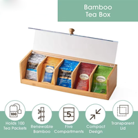 Boîte à thé sac de présentation en bambou sac de thé organisateur boîte de rangement conteneur de stockage couverture acrylique 5 compartiments boîtes de coffre à thé
