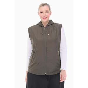 เสื้อกั๊กมีฮู้ดบุขนแกะสีกากีสำหรับผู้หญิง ยี่ห้อเวเทร ขนาด 75 ซม. ไซส์ 36-60 เสื้อคลุมกันน้ำ สไตล์ลำลอง ใส่ได้ทุกวัน ผลิตในตุรกี - Product Image 1