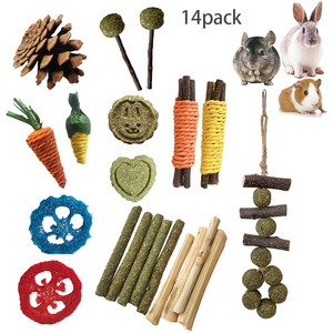 Ensemble de jouets pour petits animaux, branches de pomme, boule d'herbe, cochon guiné, jouets à mâcher pour hamster, chinchillas naturels, lapin, accessoires de cage - Product Image 4