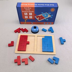 Gioco da Tavolo in Legno <span class=keywords><strong>Tetris</strong></span> Rosso e Blu per Due Giocatori, Giocattolo Puzzle di Logica Spaziale per Bambini 3+ Montessori Competitivo - Product Image 4