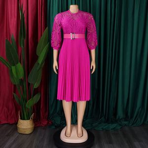 Abito Estivo da Donna <span class=keywords><strong>Taglie</strong></span> <span class=keywords><strong>Forti</strong></span> con Pizzo Traforato <span class=keywords><strong>Sexy</strong></span>, Plissettato, Elegante, Maniche Medie e Cintura per Ufficio - Product Image 3