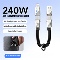 Câble de charge rapide magnétique USB-C 4-en-1 240W portable en nylon tressé avec porte-clés pour iPhone 18/17/15 Pro Max et ordinateur (Noir)
