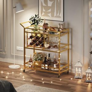 Chariot de bar moderne SENYU en or avec porte-bouteilles et porte-verres, chariot de service portable pour la maison et la cuisine - Product Image 1