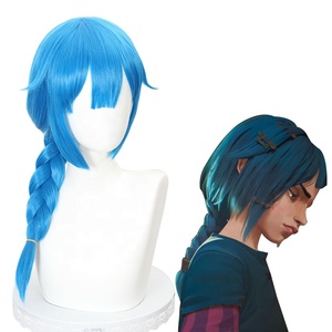 Perruque Cosplay Arcane LOL en Gros, 50 cm de Long, Bleue, <span class=keywords><strong>League</strong></span> <span class=keywords><strong>of</strong></span> Legends, Jeune <span class=keywords><strong>Jinx</strong></span>, Perruque Anime Synthétique Résistante à la Chaleur, Peluca - Product Image 4