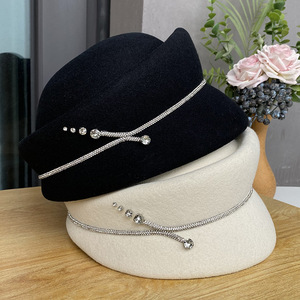 Fufan Otoño e Invierno estilo boina color sólido a juego elegante chica de gama alta pequeño sombrero de copa mujer moda tira eques - Product Image 1