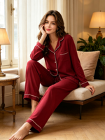 Nouvel ensemble de loungewear de luxe pour femme, confortable et respirant, en modal tricoté uni, avec haut à manches longues et pantalon long, idéal printemps/automne